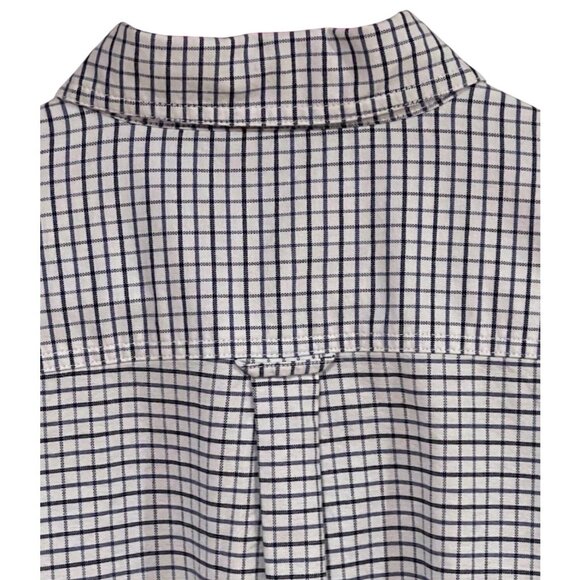 Chaps Stretch Oxford Button-Down Shirt In Navy And White Checkered Classic Fit - Picture 7 of 12